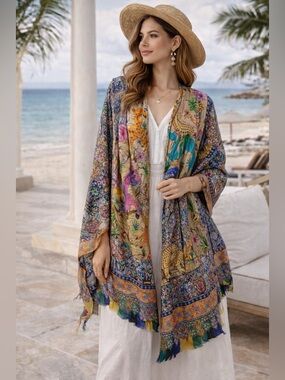 Pashtush Silk Blend Scarf Wrap Animal Print Boho 76x27 NWT